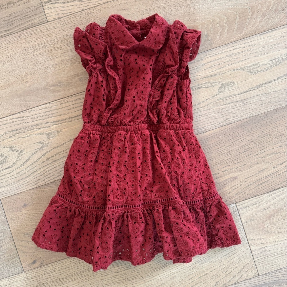 Janie And Jack Eyelet Dress Burgundy Size 12-18